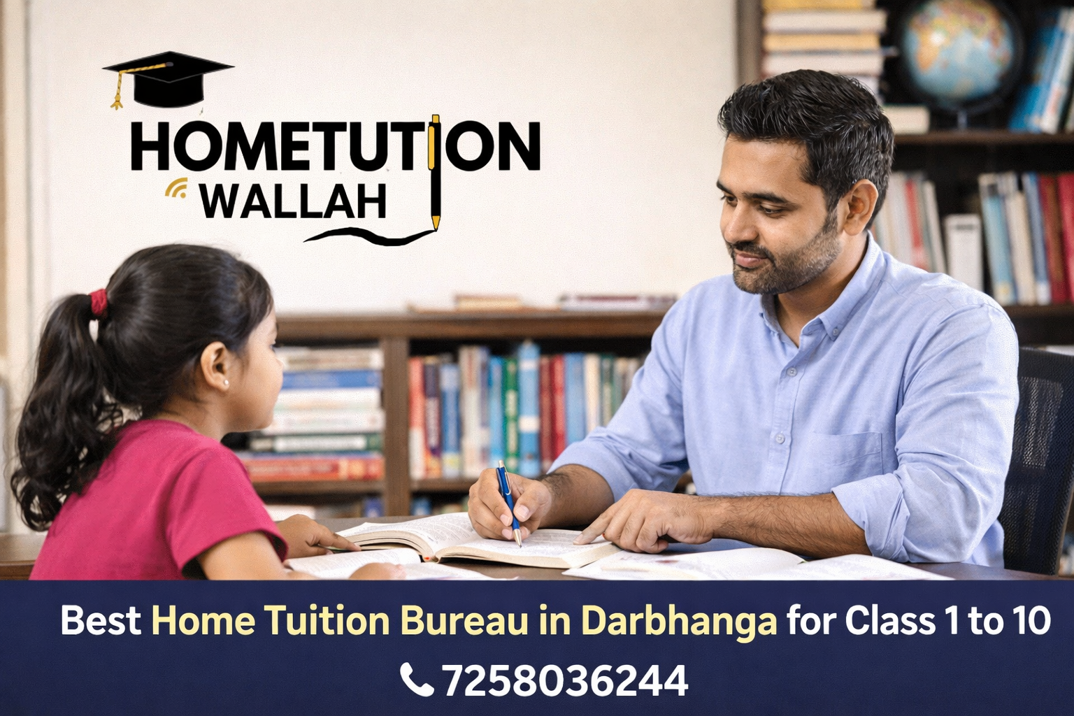 Best home tuition bureau in Darbhanga for Class 1 to 10 with experienced home tutor teaching a student