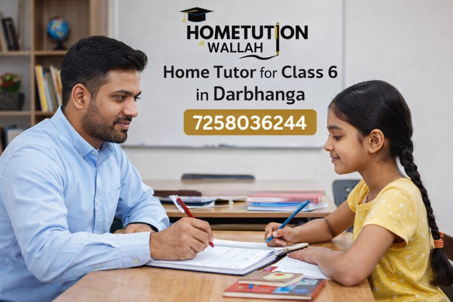male home tutor teaching class 6 student in darbhanga